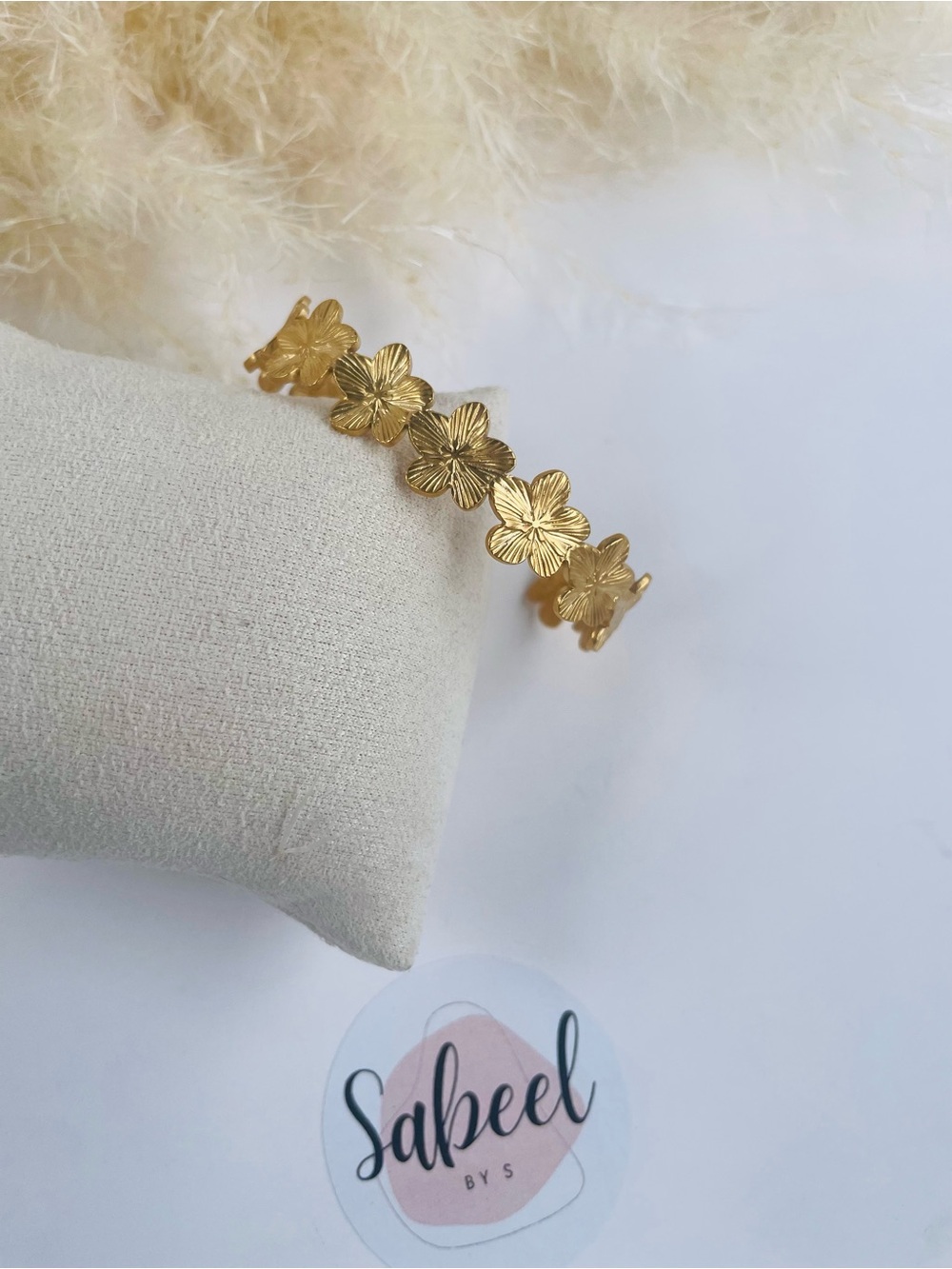 Adjustable Flower Bangle | Jonc Fleurs Doré Acier Inoxydable Ajustable